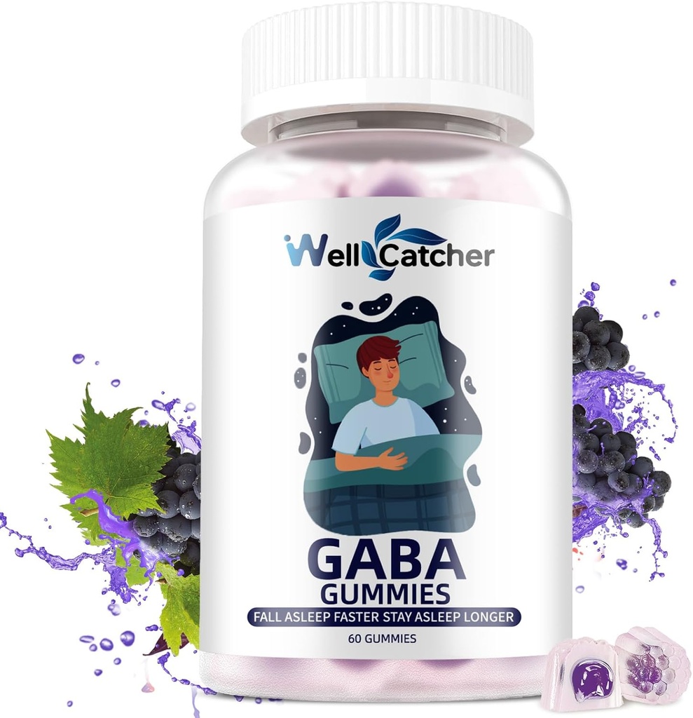 GABA Supplement Gummys 500mg:可口可乐 GABA L-Tenine Supplement Gummys 成人非梅拉托宁睡眠援助 冷静心智 5-HTP 压力救济 Zzz 更好无糖葡萄 Flavor 60CT