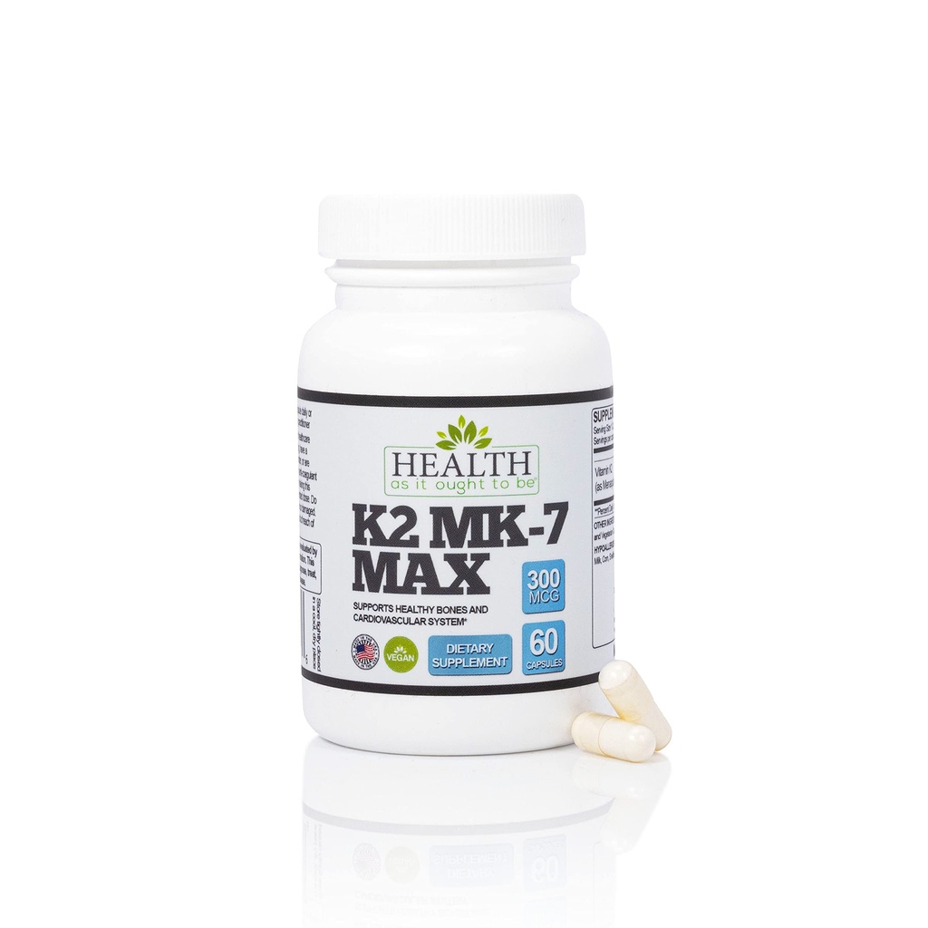 健康,作为维生素K2 MK7 MAX 额外力量300mcg Supplemeny QQSoy Free, 证明生物利用率和安全性60 Capsules