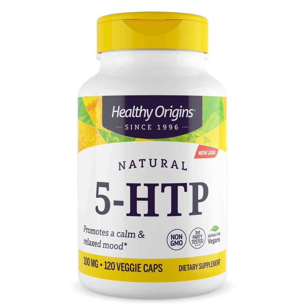 健康起源——5-HTP 100mg,120 Veggie Capsules,(5-Hydroxytryptophan),非GMO,Gluten-Free,Vegan