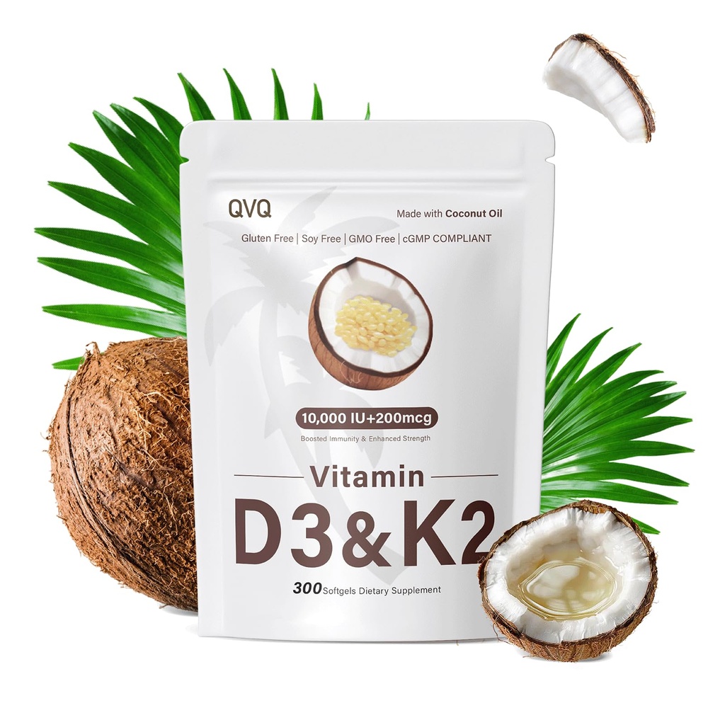 300 pcs 2 in 1 Vitamin D3 1000 iu Plus K2(MK-7) 200 mcg Virgin Coconut Oil Softgel 配有维生素D & K 支持钙吸收,骨,Immune, & 心脏健康 — 容易吞咽