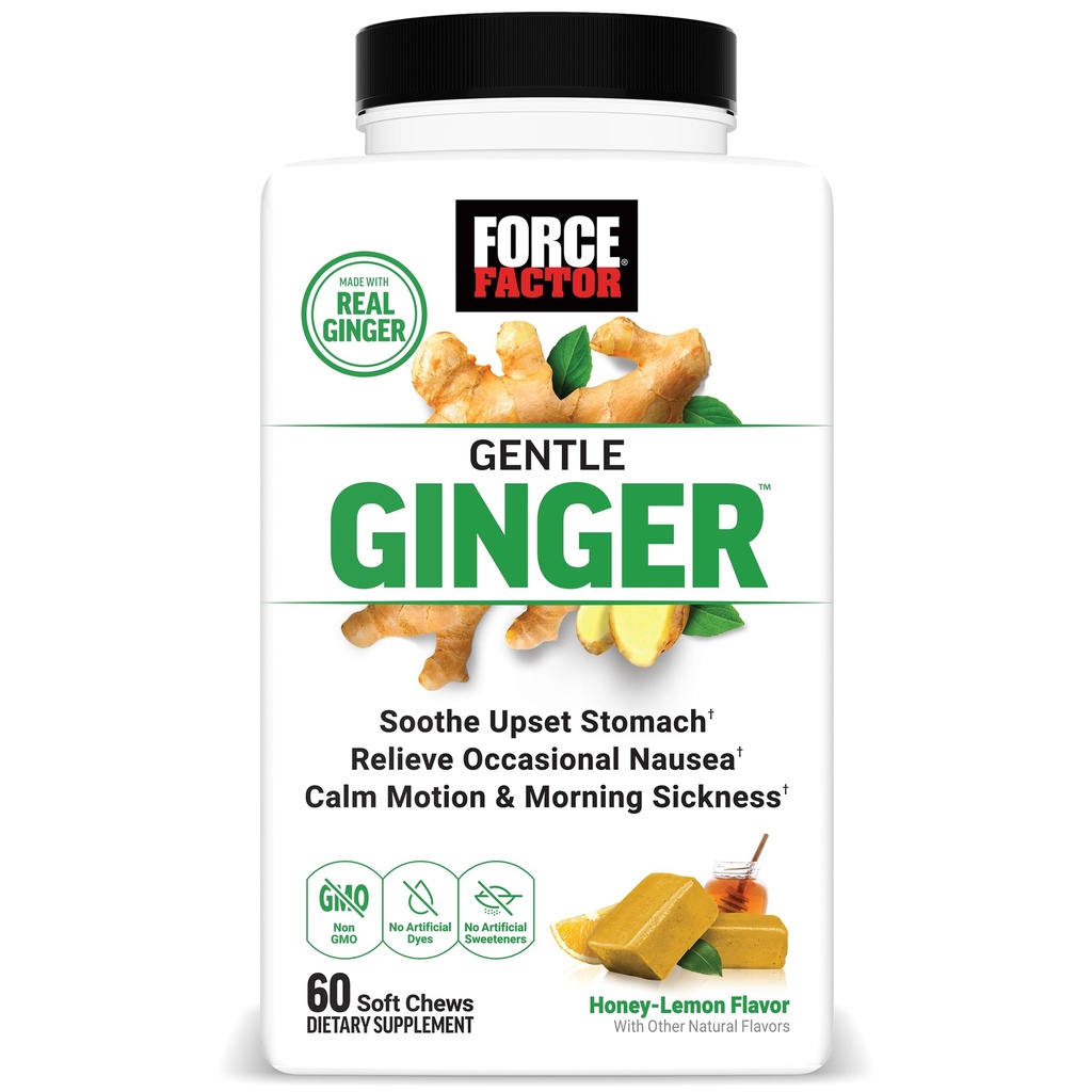 FORCETOR GENTOR GENTER GINGERGER GINGERGER FARVOR, 食欲救济、运动疾病和晨间疾病, 配有维生素B6的姜汁补充剂 消化支持, Non-GMO, Honey-Lemon GINGER FARVOR, 60 Soft Chews