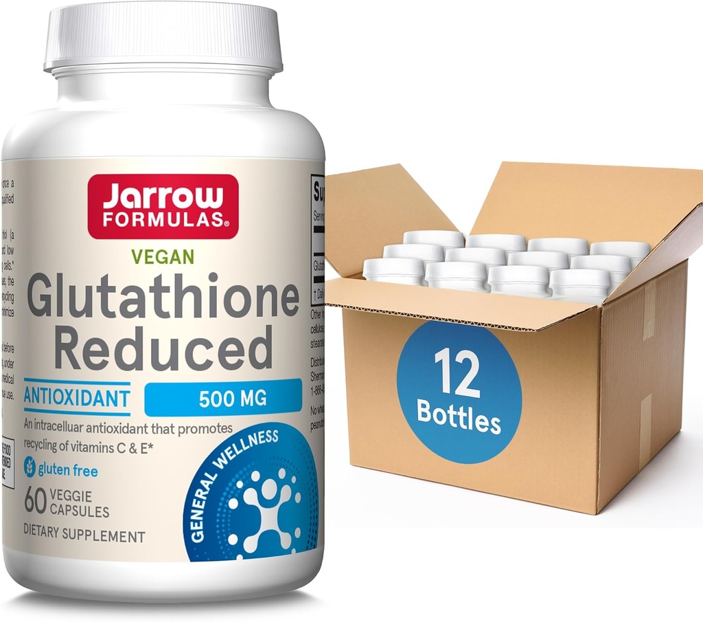 Jarrow Formats Glutathione 降低500mg-60 维吉卡普尔-细胞内抗氧化剂-质量Glutathione 补充剂-支持维生素C和E-非GMO-Gluten Free-Vegan的再循环,包装12