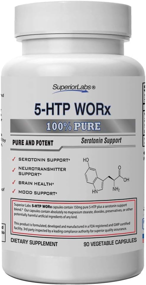 高级实验室 – 5-HTP Worx - 150 mg纯度 5-HTP Plus Potent Serotonin Blend - 90 蔬菜 Capsules - 血清素放大 - 神经递质支持 - 脑健康 - Mood支持