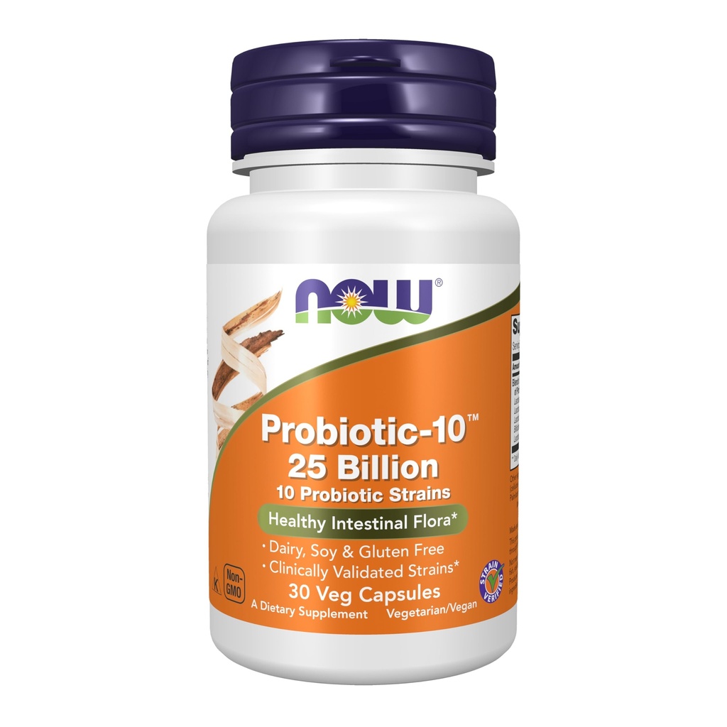 Now Foods Supplements,Probiotic-10TM, 25亿, 配有 10 个Probiotic Strains, 奶制品, 豆类和Gluten Free, Strain Verife, 30 Veg Capsules