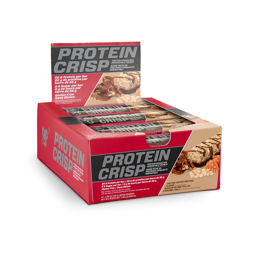 BSN 蛋白质冰棒 盐味托菲 椒泽尔 20 Gram 蛋白质冰棒 配有Whey和Fiber, Gluten-Free Crunchy Energy Bars for Workout, Fitness, On-the-Go, 12 Counts