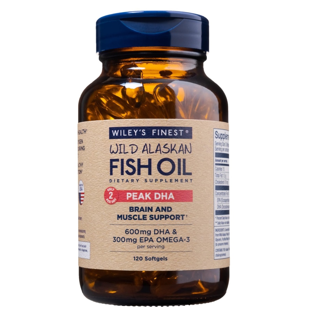 威利最精细的野生阿拉斯加鱼油峰DHA - 900mg EPA和DHA Omega - 3s - 120 Softgels (60 services)