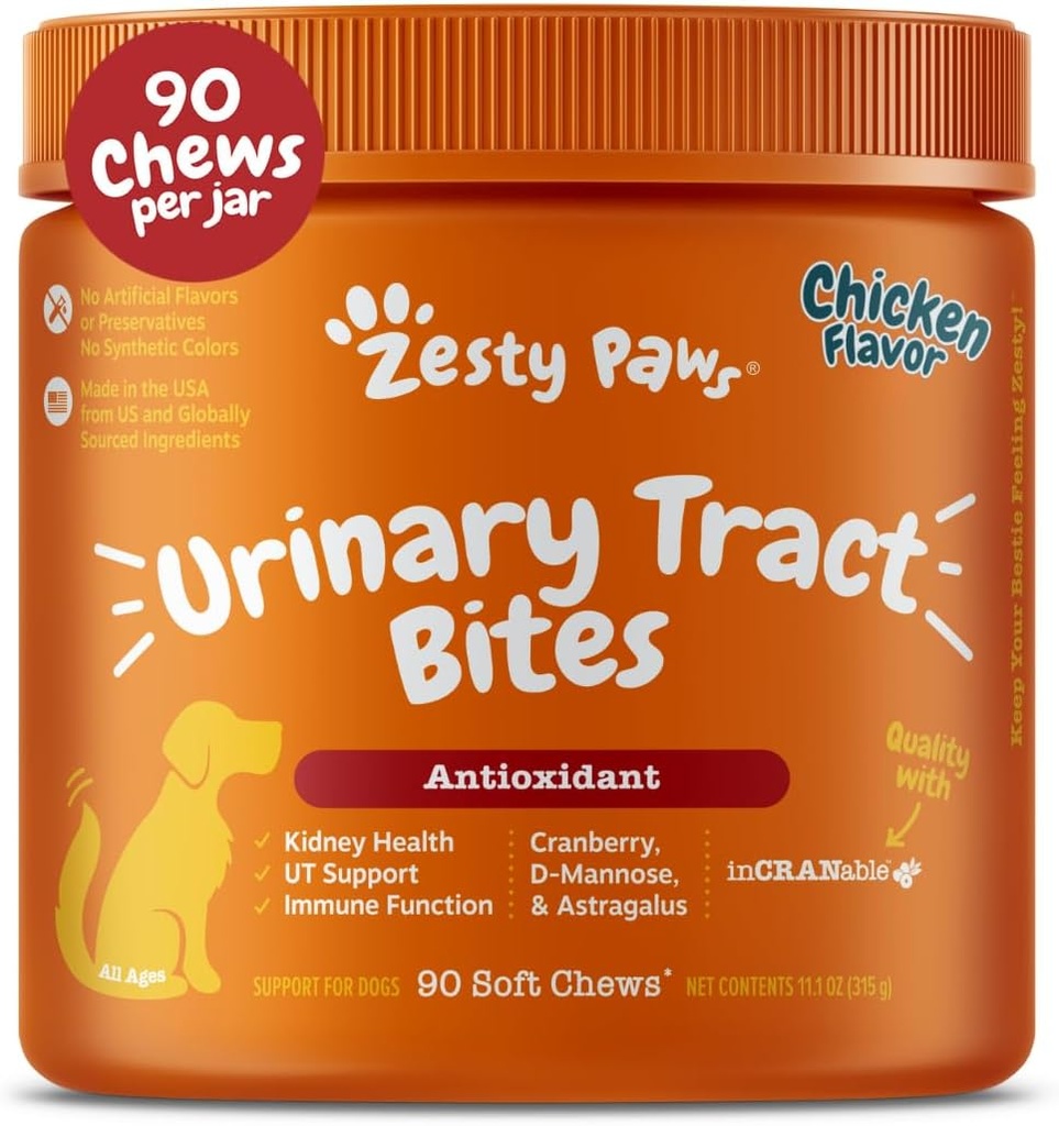 Zesty Paws Cranberry 狗肉补充剂 - 对狗肉的Bladder控制剂 - 尿液tract支持 - Cranberry Chews - Immune & Gut支持 - 鸡肉 - 90个计数器