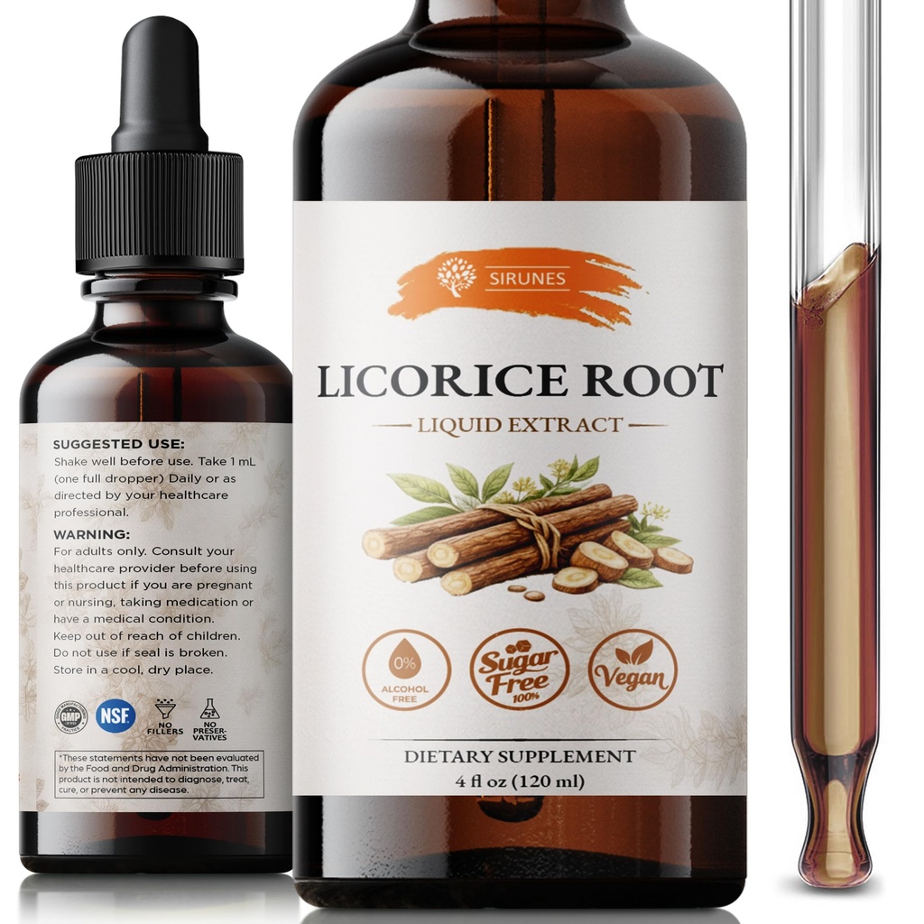 SIRUNES Licorice Root Extract Liquid Drops – Alcohol Free Licorice Tincture with Vegetable Glycerin – Glycyrrhiza Glabra Herbal Extract – Natural Botanical Supplement – 4 fl oz (120 ml)