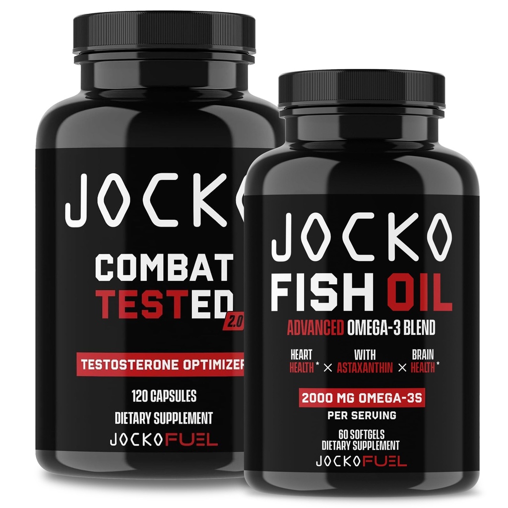 Jocko燃料补充剂 Bundle - 男子测试助推器 + Omega 3 鱼油(2包) 强抗氧化剂和肌肉构建器