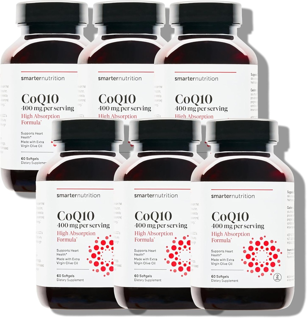 SMARTER NUTION CoQ10 400 mg 高吸收 - 天然发酵的Ubiquinone w/Organic Cold-Pressed 橄榄油 - 用于心脏健康,细胞能量 - 非GMO, Gluten Free - 360 Count [180日供应]