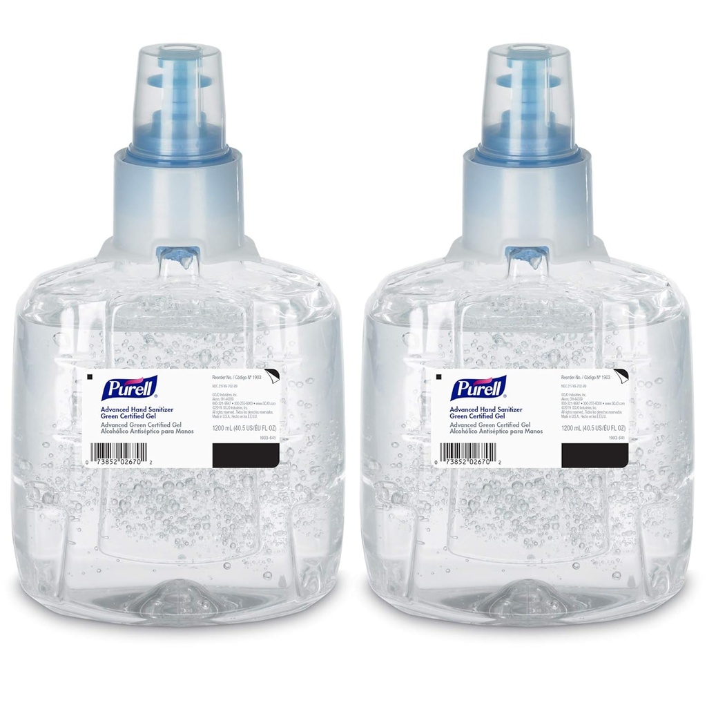 Purell高级绿色认证手性卫生剂 Gel, 1200 mL Sanitizer Refill for Purell LTX 免接触药剂(Pack of 2) - 1903-02