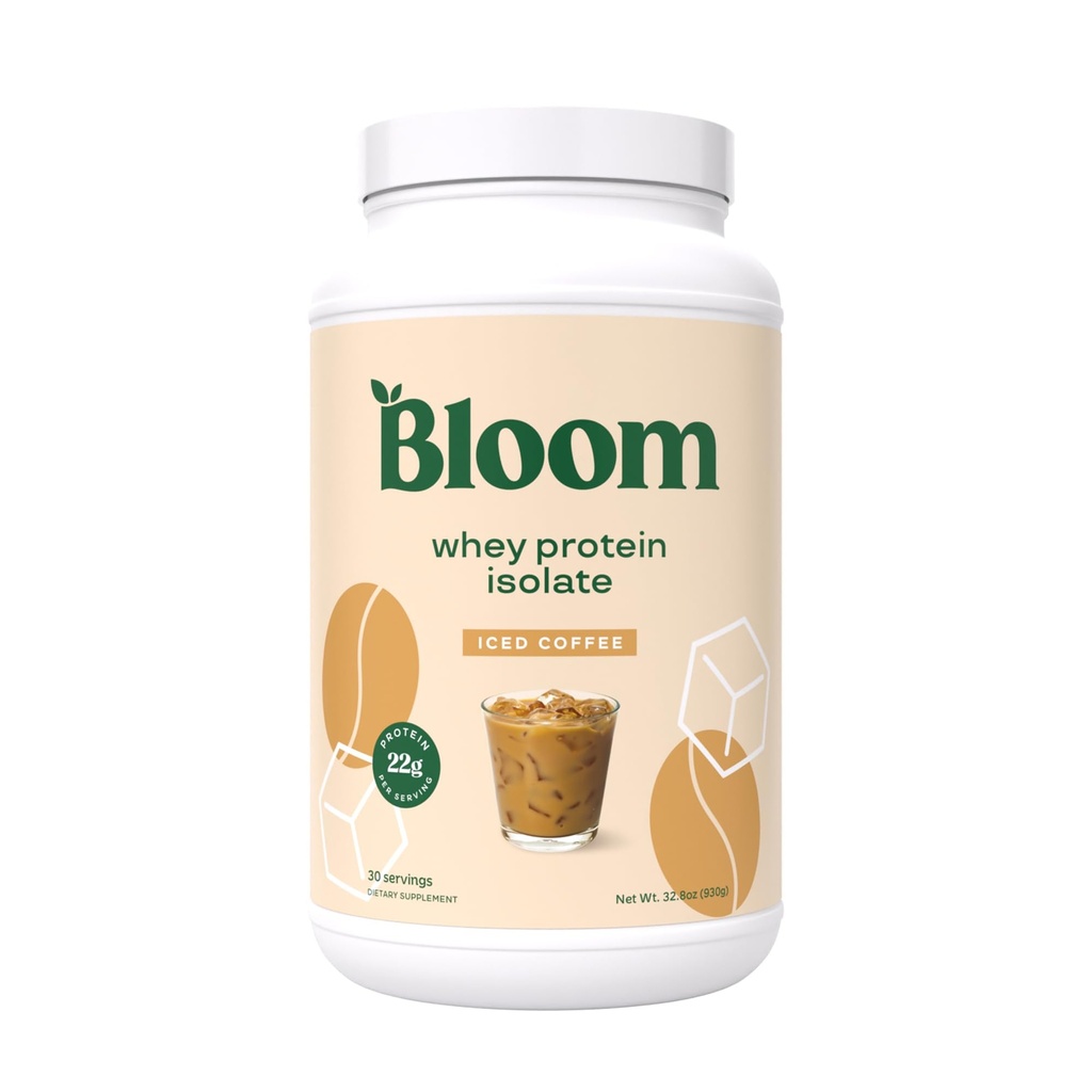 Bloom Nature Whey 隔离蛋白粉 冰咖啡 - 纯Iso 后工作恢复 饮料混合剂 平滑混合 消化酶促进古特健康 - 低卡布,Keto & 零糖添加剂