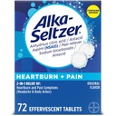 Alka-Seltzer Heartburn + 疼痛 Effervescent Aspirin + 酸性药片、快速心脏灼伤救济和酸性消化救济、使用Aspirin的疼痛救济,72 Ct