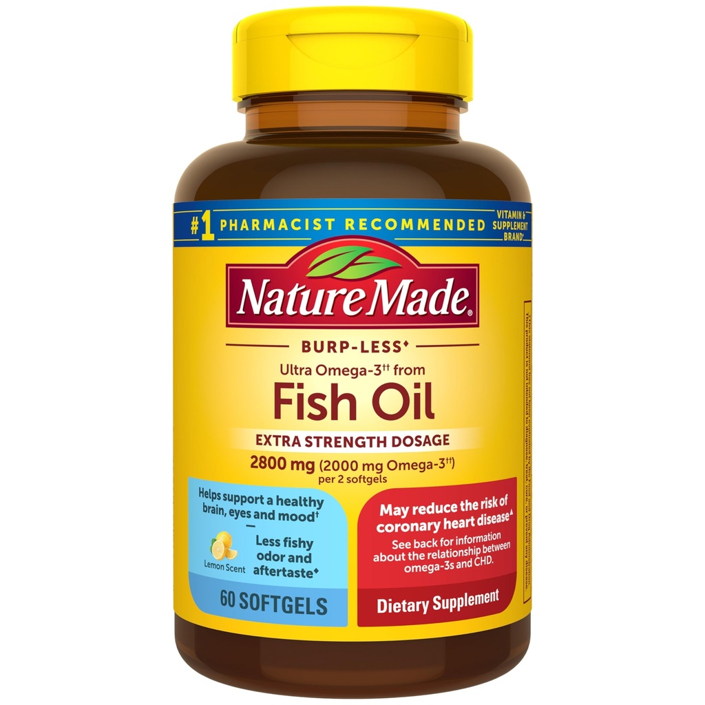 Nature Made Extra Power Omega 3 鱼油增产,2800mg,鱼油Omega 3 增产,作为健康心脏、大脑、眼睛、泥浆支持、60软胶,30天供应