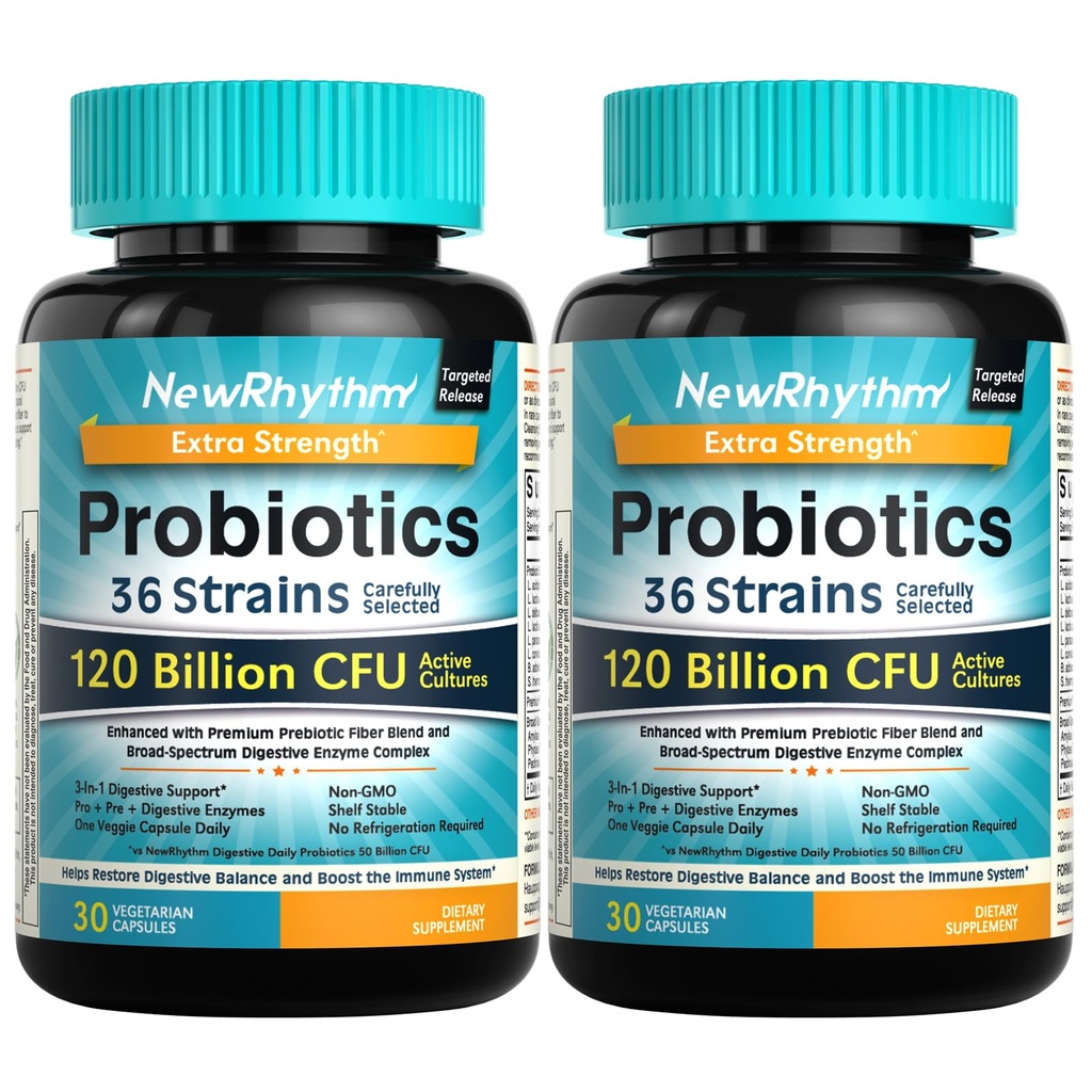 120亿CFU 36 Strains,3-in-1 用于消化性健康和免疫支持的Probios with Prebios & Ezymes, 女性和男性的Probios, Vegan目标释放补充, 60ct