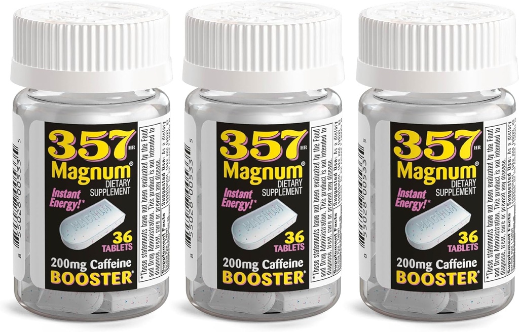 357 Magnum - 用咖啡因配制的能量片 - 36 Capsules - 3 Pack