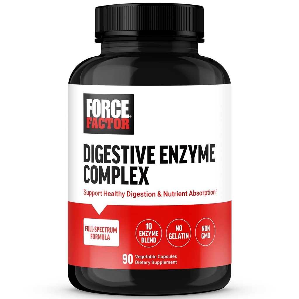 FORCE FACTOR 消化酶综合体 支持消化酶健康,古特健康,为男女提供布洛特救济,全谱10 消化酶,Non-GMO,90 Capsules