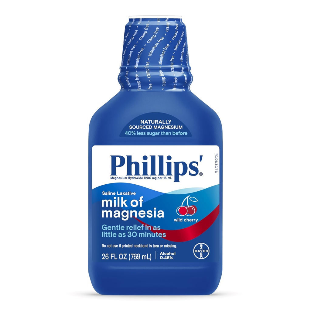 Phillips ' Milk of Magnesia Liquid Laxative, Wild Cherry Flavor, 免兴奋剂, Cramp Free Relief of Incental 便秘*, 30分钟-6小时生效, #1 Milk of Magnesia Brand, 26 oz