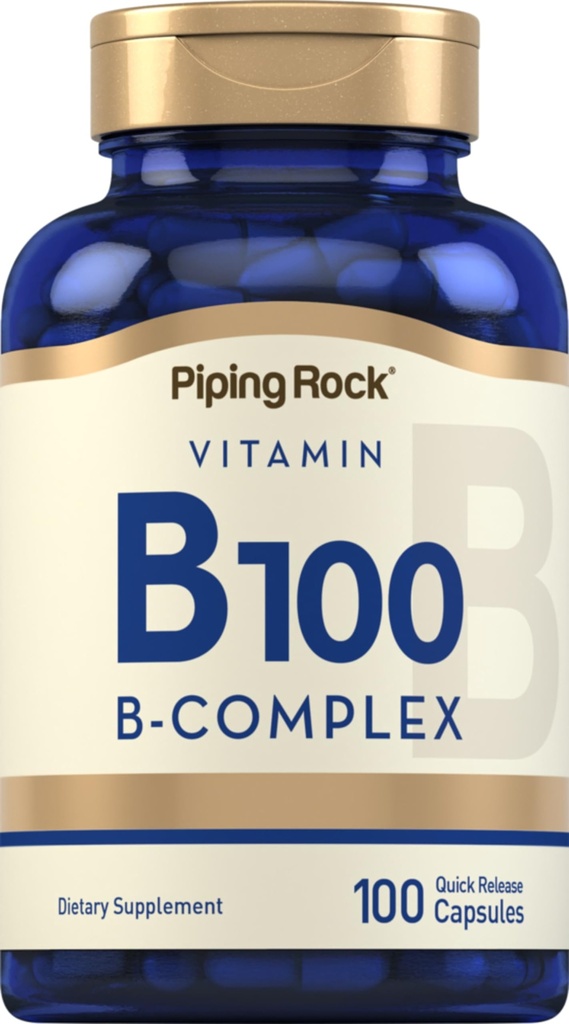 管道摇滚维生素B-100 复合体 | 100 Capsules | 维生素B12,B1,B2,B6 | Non-GMO,Gluten Free Supplement