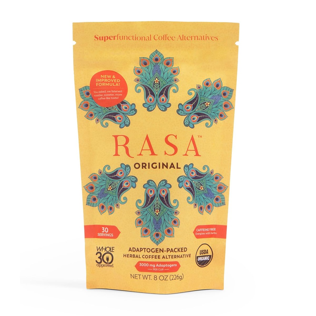 Rasa 原创 – 适应性强的蘑菇咖啡替代品,支持更好的整体健康,更好的睡眠,更清晰的皮肤 | Vegan, Keto, 整体 30, Ayurveda Wellness Tonic with Chaga + Reishi (8 oz / 30 services)