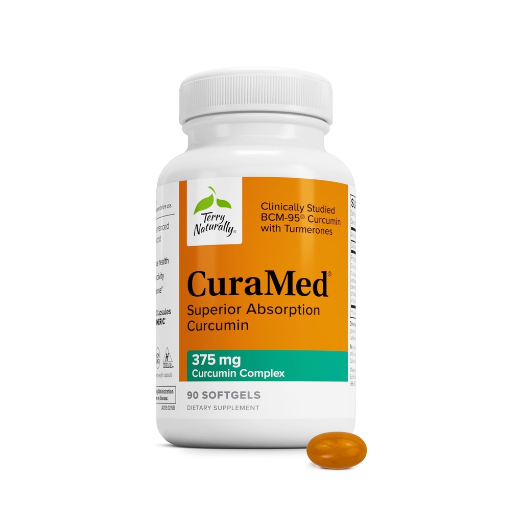 Terry Natural CuraMed 375mg - 脑和免疫健康支持的抗氧化剂补充剂 - 配有Curcumin & Turmeric基本油的饮食补充剂 - 草药肝脏支持 - 90软胶
