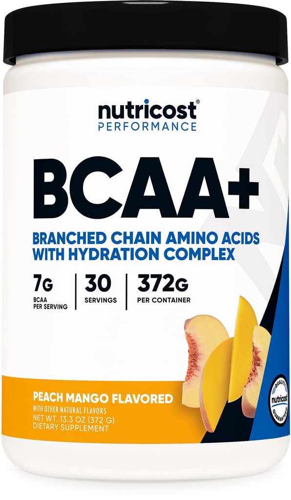 营养成本 BCAA + 水压粉(桃芒果) 30 成品 - 带水压复合物的分支链氨酸 - 无胶,非GMO