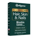 Wellgenix Purvana Max Hair, Skin, and Nails Vitamin - 双强生物锡 5000 MCG,VIT A & B,Folic Acid,葡萄种子提取 - 头发支持补充 - 30 Capsules (Pack of 1)