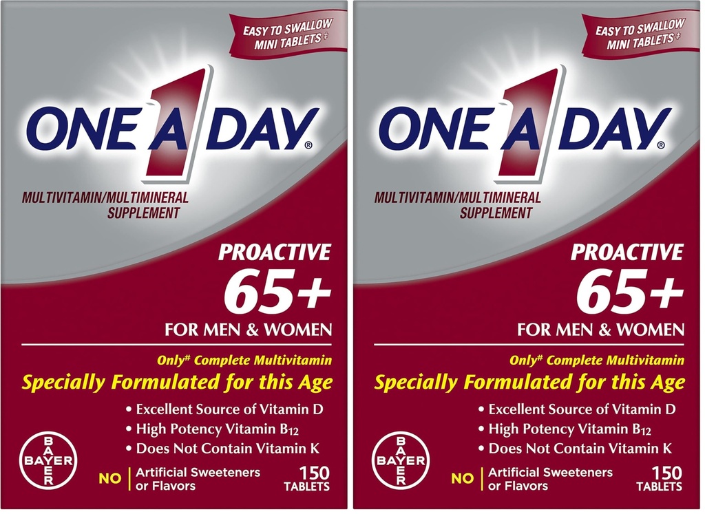 1 A Day Presentive 65+,男女多维生素,辅以维生素A,维生素C,维生素D,以及用于免疫健康支持的锌*,钙,叶酸等,表150计数(2包)