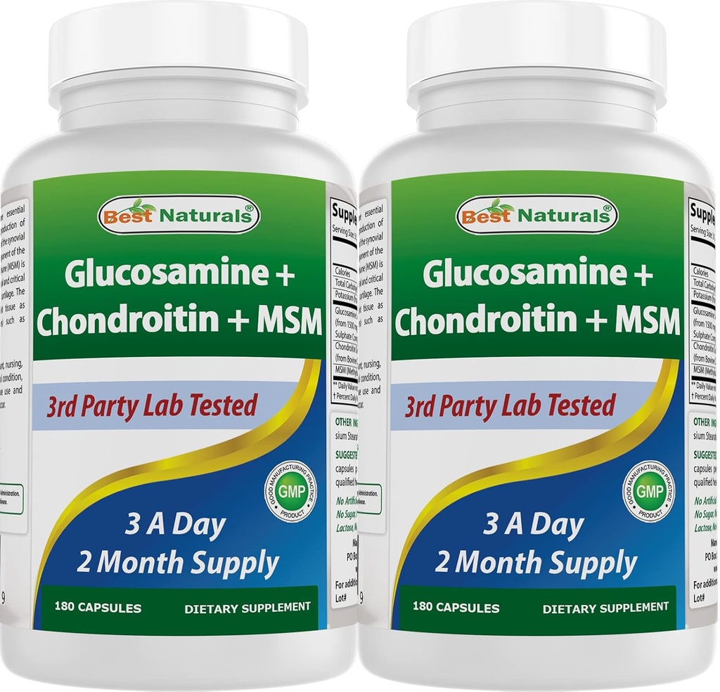 最佳自然剂,Glucosamine Chondroitin和MSM联合补充剂,每服2600毫克,(180个计数(包2))