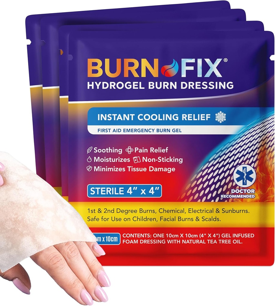 BurnFix – 4 Pack-Burn Gel 穿着4×4" 烧伤护理 奶油急救治疗. 第1、第2度烧伤、Razor & Sunburns for Home、Work、Fire、EMS的立即止痛液凝胶燃烧