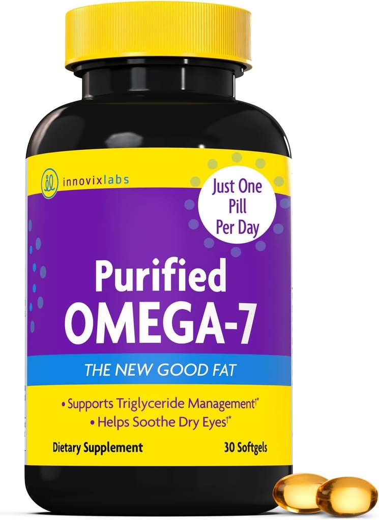 InnovixLabs Pufied Omega 7 补编 - 210 mg Omega-7 Palmitoleic Acid, 鱼类油用于代谢和Triglyceride支持,基本脂肪酸,IFOS批准,30软胶