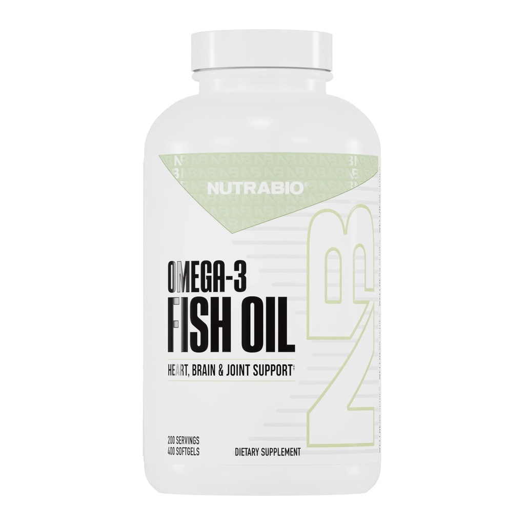 NutraBio Omega 3 鱼油补充剂,2,000毫克,400软胶 - EPA DHA Omega 3 脂肪酸补充剂帮助支持健康心脏