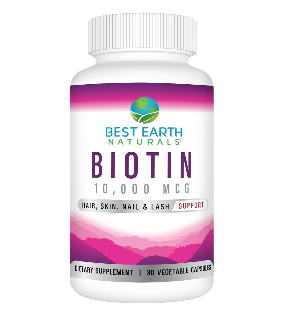 最佳地球自然生物素 生物素 10,000 mcg - 支持毛发生长的超强生物素维生素补充剂 强直钉 长眼拉壳和健康的皮肤