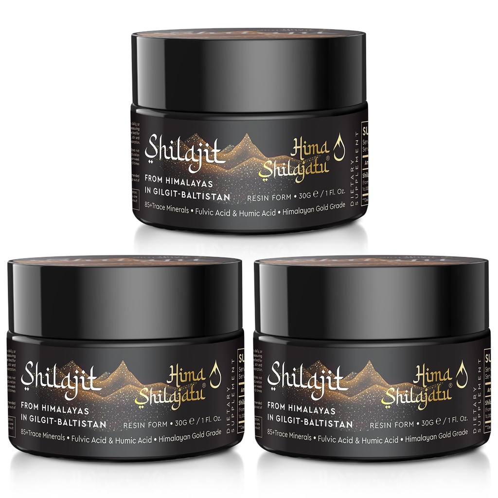Shilajit Purest Himalayan 有机Shilajit Resin - 黄金级 100% Purity Shilajit 含富尔维奇酸 & 85+ 能源和免疫支持跟踪矿物综合体,包装3(供应6个月)