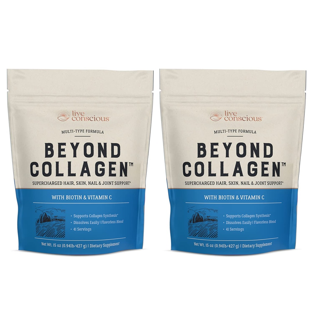 Live Agented Beyond Collagen 多科拉根粉 - 类型 I, II, III, V & X → Keto 友好型,水解结合 Biotin & Vitamin C (2-Pack)