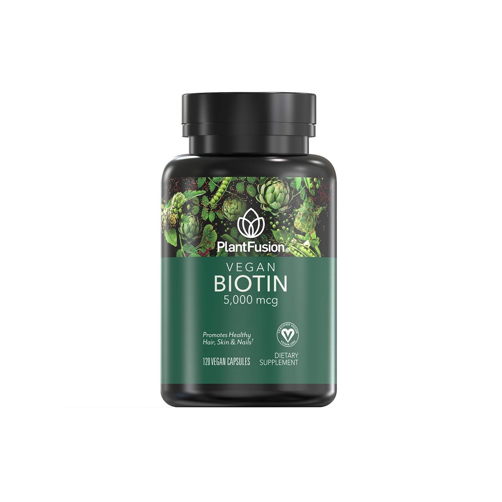植物聚变 Vegan 生物素,男女生物素精(5000mcg),天然毛皮和直肠维生素,120 Vegan Capsules