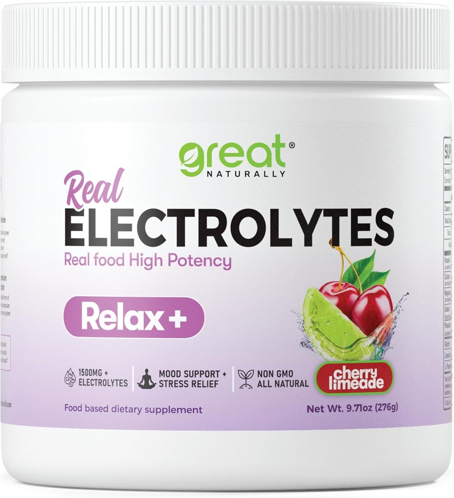 Relax + Cherry Limeade 镇静电解液 补充:水分和混合支持 放松、压力缓解、肾上腺素和科尔蒂索尔支持 - Glycine, L-Theanine, Lemon Balm - 美国制造
