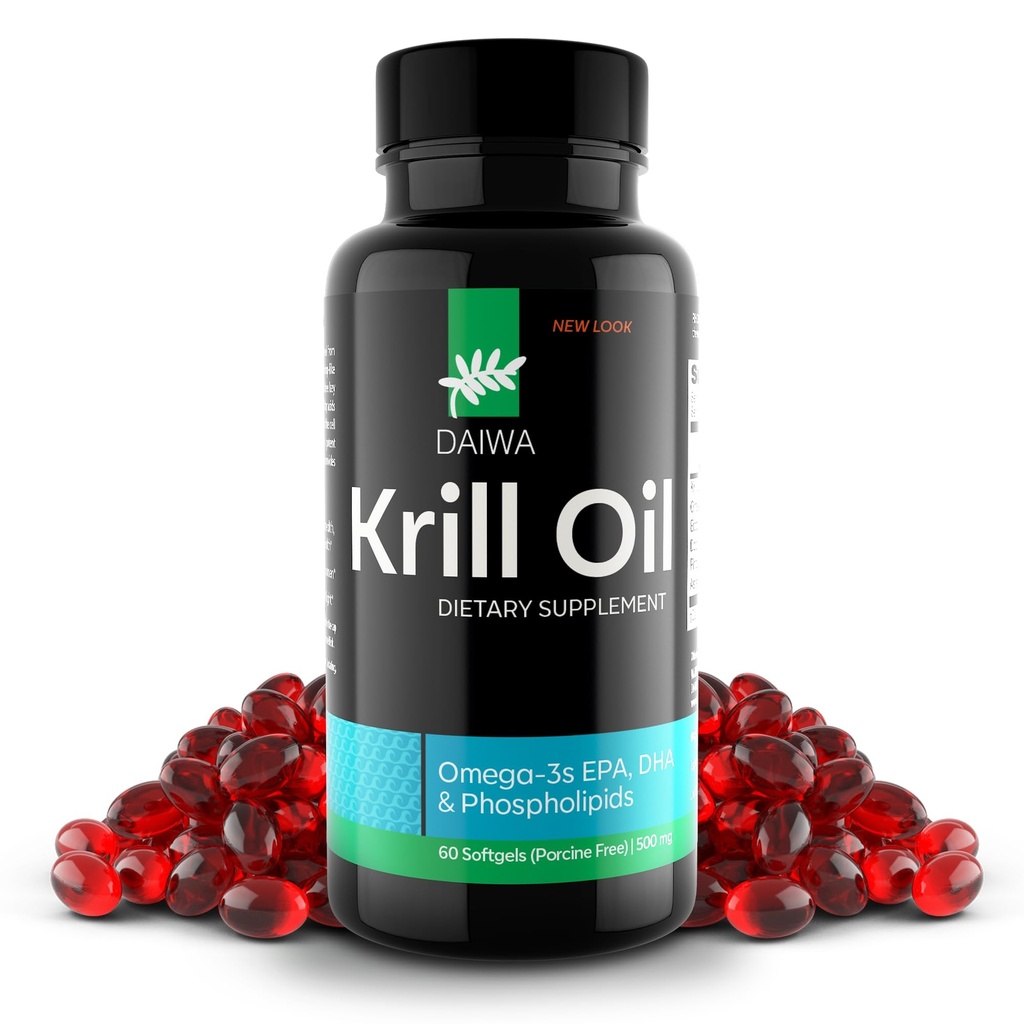 Daiwa Krill Oil 1000mg Softgels - EPA DHA Omega 3 南极Krill Oil Astaxanthin - 联合、大脑支持和心脏健康的自然解决方案 - 60/ct
