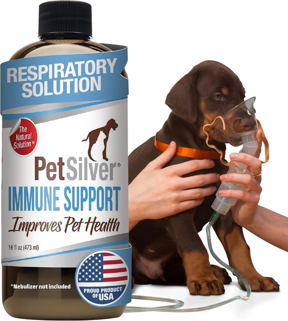 PetSilver Imune 支持,天然内燃机溶液,促进猫和狗的呼吸健康,过敏反应,Sinus & Cough治疗,易用,专利化Chelad银,美国制造,16 floz