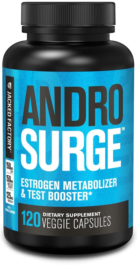 Jacked Factory Androsurge Estrogen Blocker for Men - 天然睾丸酮促进器 男子和雌激素代谢器与Tongkat Ali, DIM, Long Jack & More - 测试促进器与肌肉构建器 - 120 计数器