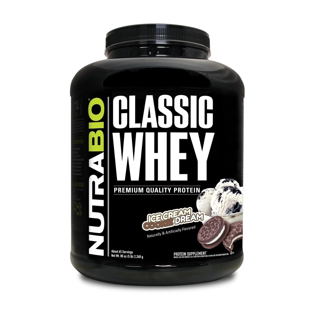 NutraBio Classic Whey蛋白粉 - Full-Spectrum 氨基酸简介 - 无填料,人工颜色,防腐剂 - 低甘油指数 - 冰乳饼干梦,5英镑
