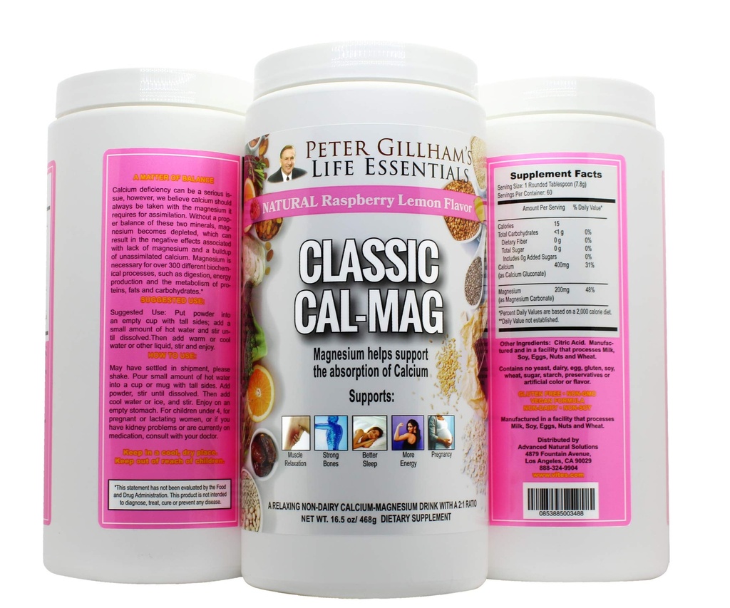 经典Cal-Mag 粉末Raspberry Lemon,原版为2:1公式,16.5oz(60 services) Sleep & Stress Aid,用于肌肉放松,腿屑,骨头和牙齿. 美国制造
