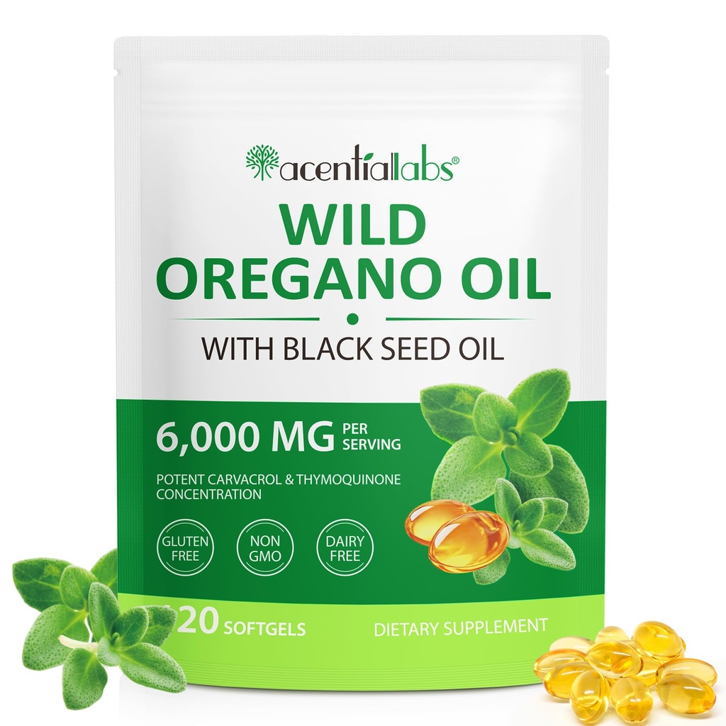 Oil of Oregano, 6000mg Oregano Oil with Black Seed Oil 200mg, Oregano Oil Capsules Organic, 120 Softgels, 165mg Carvacrol, Natural Antioxidants, Non-GMO, Immune Support Supplement