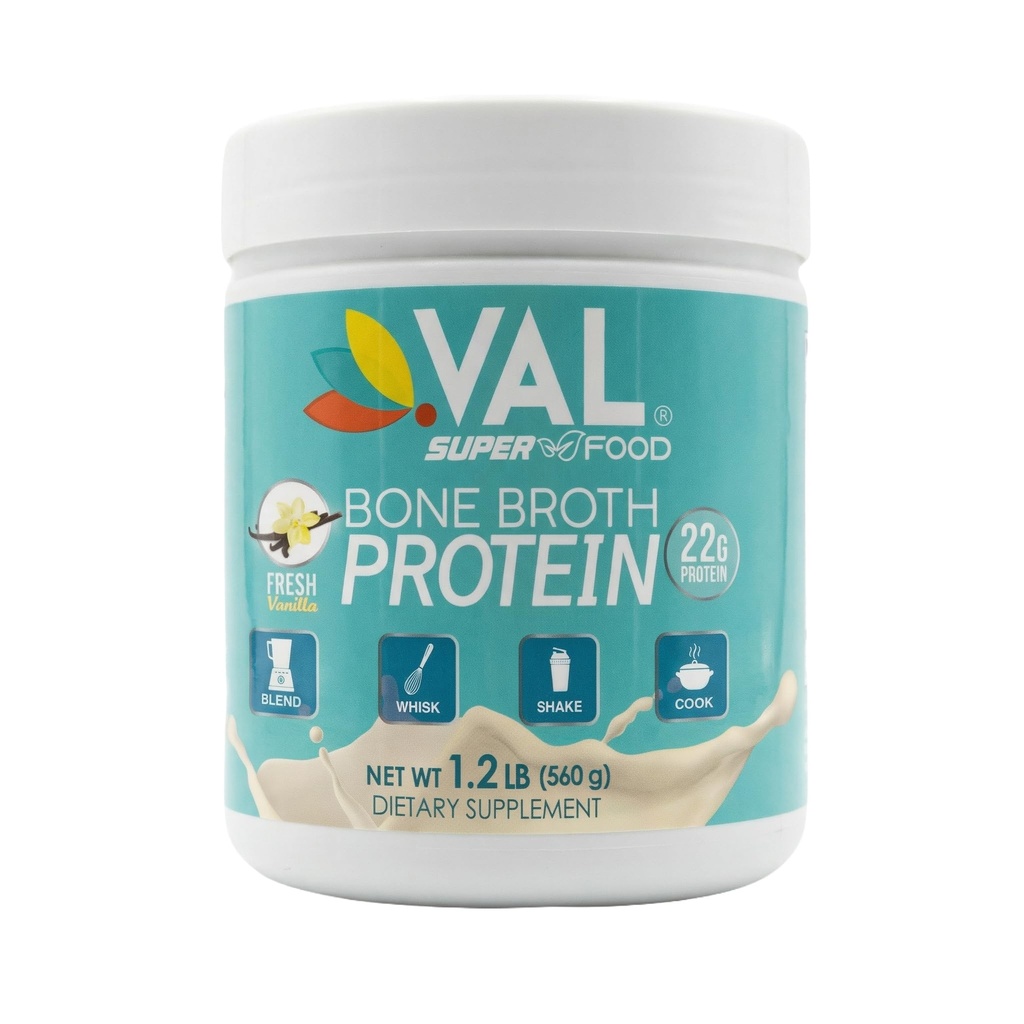VAL Bone Broth 蛋白粉 – 22g 蛋白质 12g Collagen MCT & Pea 蛋白质 – Gut, Skin & 联合支持 – Paleo Friend, Gluten Free – Chicken Flavor, 16 services