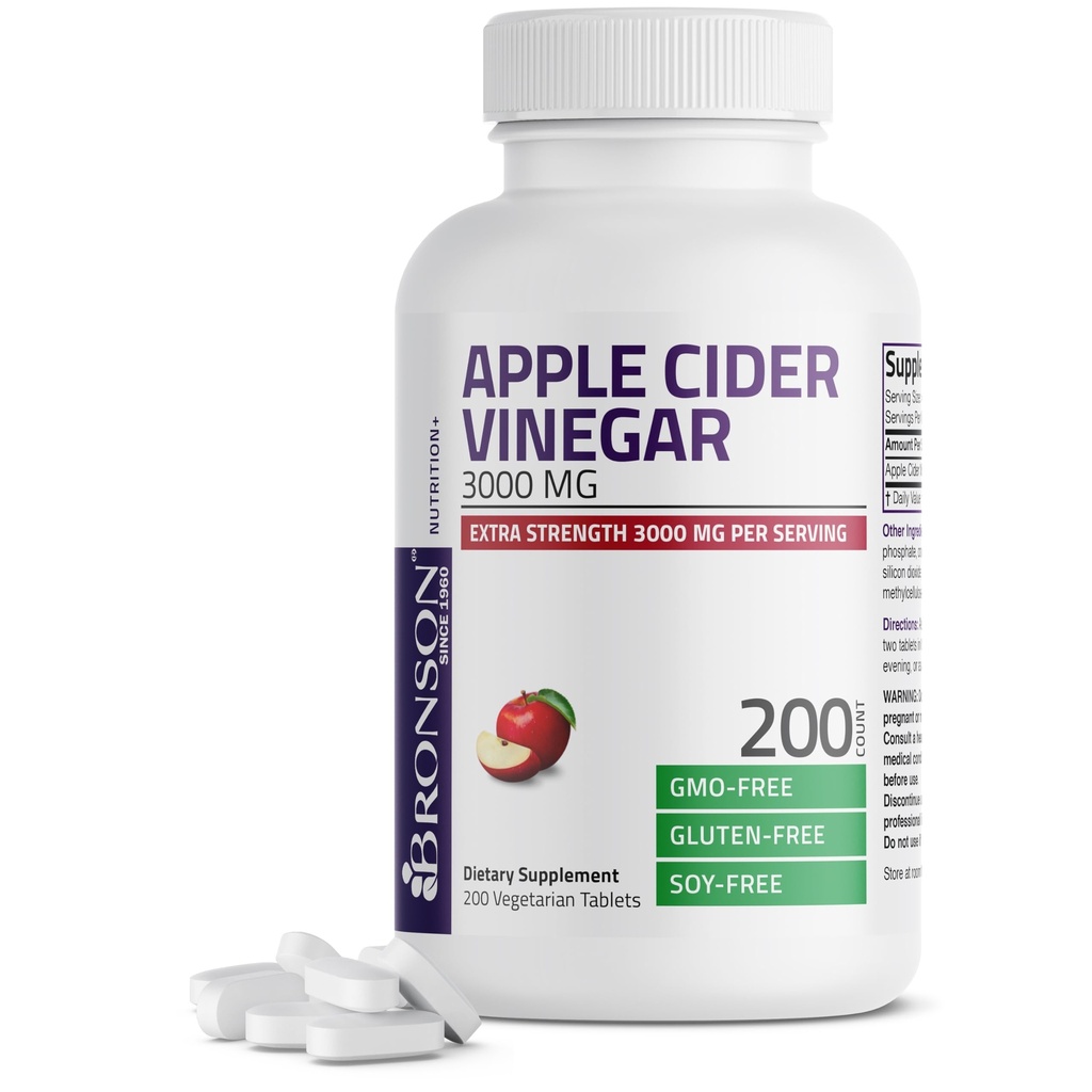 Bronson Apple Cider Vinegar 3000 MG / service extrastruction - 非GMO, 200 蔬菜片