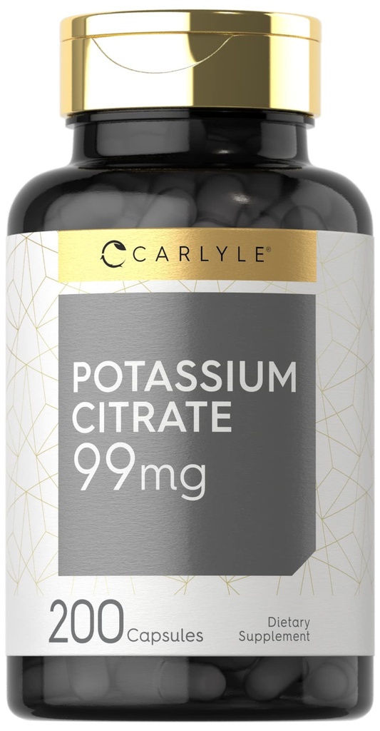 Carlyle Potassium Citrate Supplement 99mg → 200 Capsules → 非 GMO 和 Gluten 免费