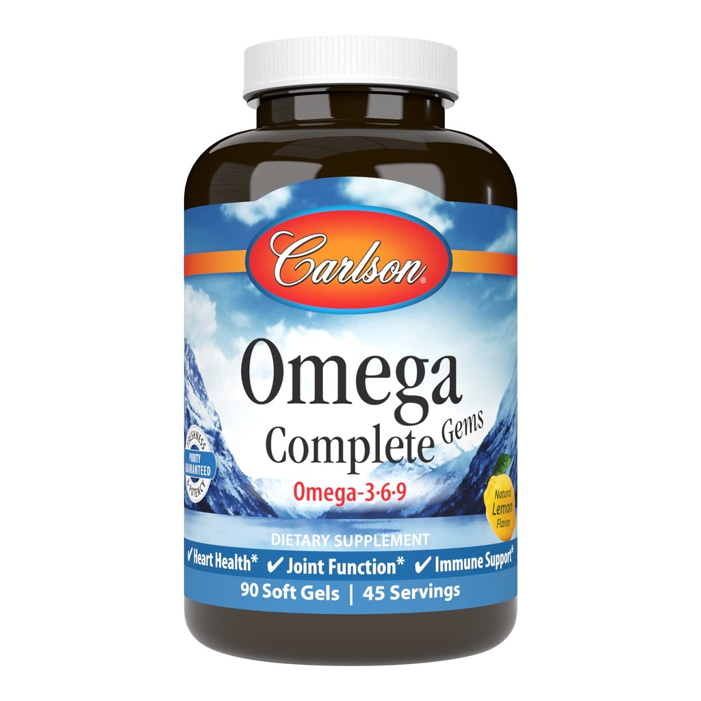 Carlson - Omega Complete Gems, Omega-3-6-9, Wild Caught, 可持续源代码, 心脏健康, 联合功能和免疫支持, 90 Softgels