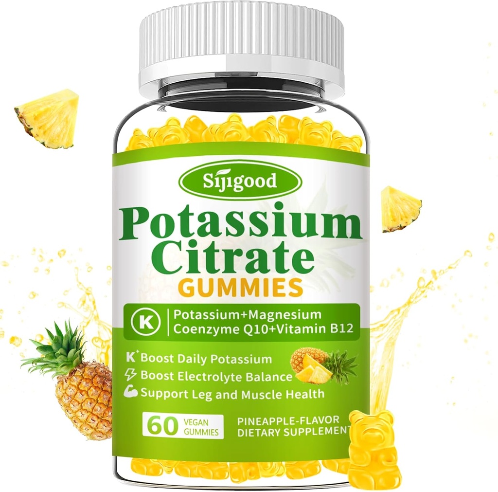 Citassium Citrate Gummys – Muscle Health 高钾补充剂 腿板减压剂 电解平衡 – Vegan, Non-GMO, Gluten - Free, Pineapple Flavor, 60 Count