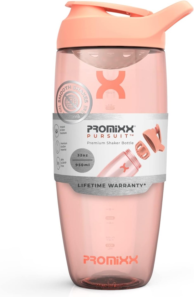Promix 追逐蛋白质摇摆瓶(32 oz) – 寂静无声的无篮混音器,Leak-Proof Lid,BPA/BPS & Phthate-Free ECOZEN – 蛋白质摇摆杯,工作前和工作后平滑
