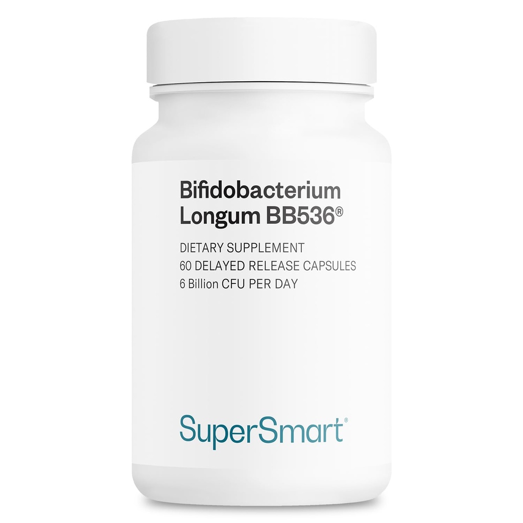 超级智能 - Bifidobacterium Longum(BB536) 每天6亿 CPU - 抗生素和预生素补充 QQ 非GMO和Gluten Free - 60 DR Capsules